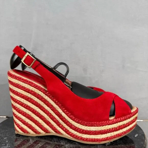 Palomitas by Paloma Barcelo Red Wedge Espadrille Shoes Women’s Size 39/ 8.5-9 US - Picture 4 of 8
